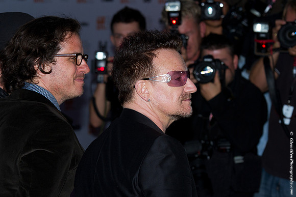 Director Davis Guggenheim and musician Paul "Bono" Hewson attending the red carpet gala premier for "From the Sky Down" at the 2011 Toronto International Film Festival (TIFF)